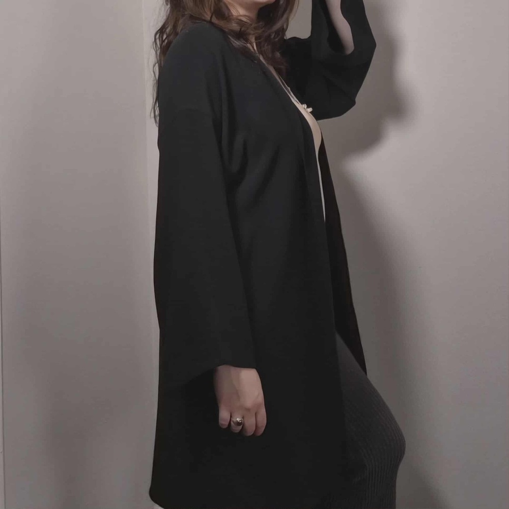 Zoran Vintage Dense Durable Heavyweight 100% Italian Silk Long Draped Cardigan L - Picture 6 of 13